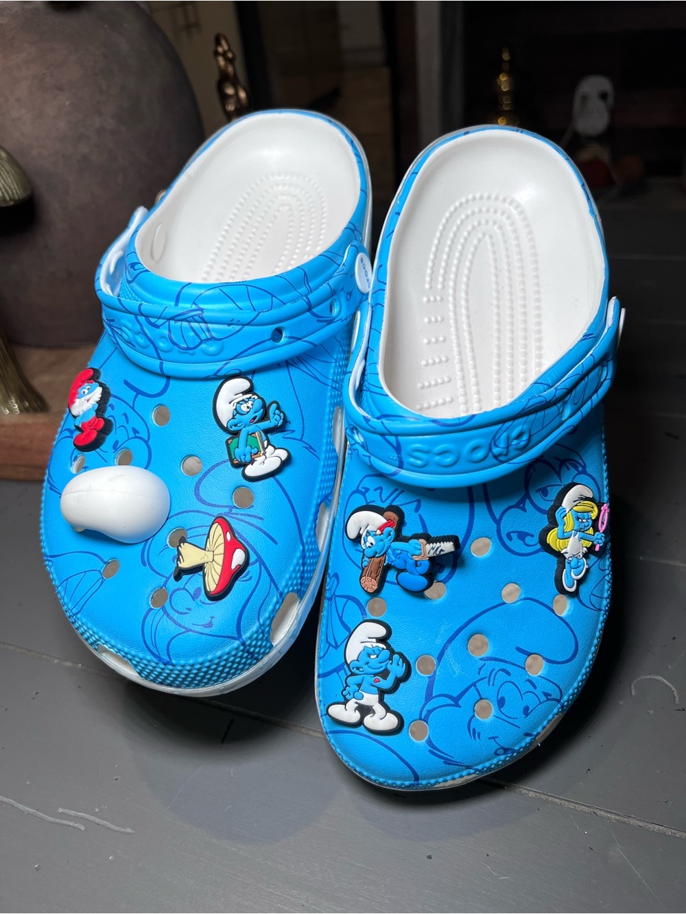 Crocs Women’s One-Piece Clog Shoes with Cartoon Charms Size 8